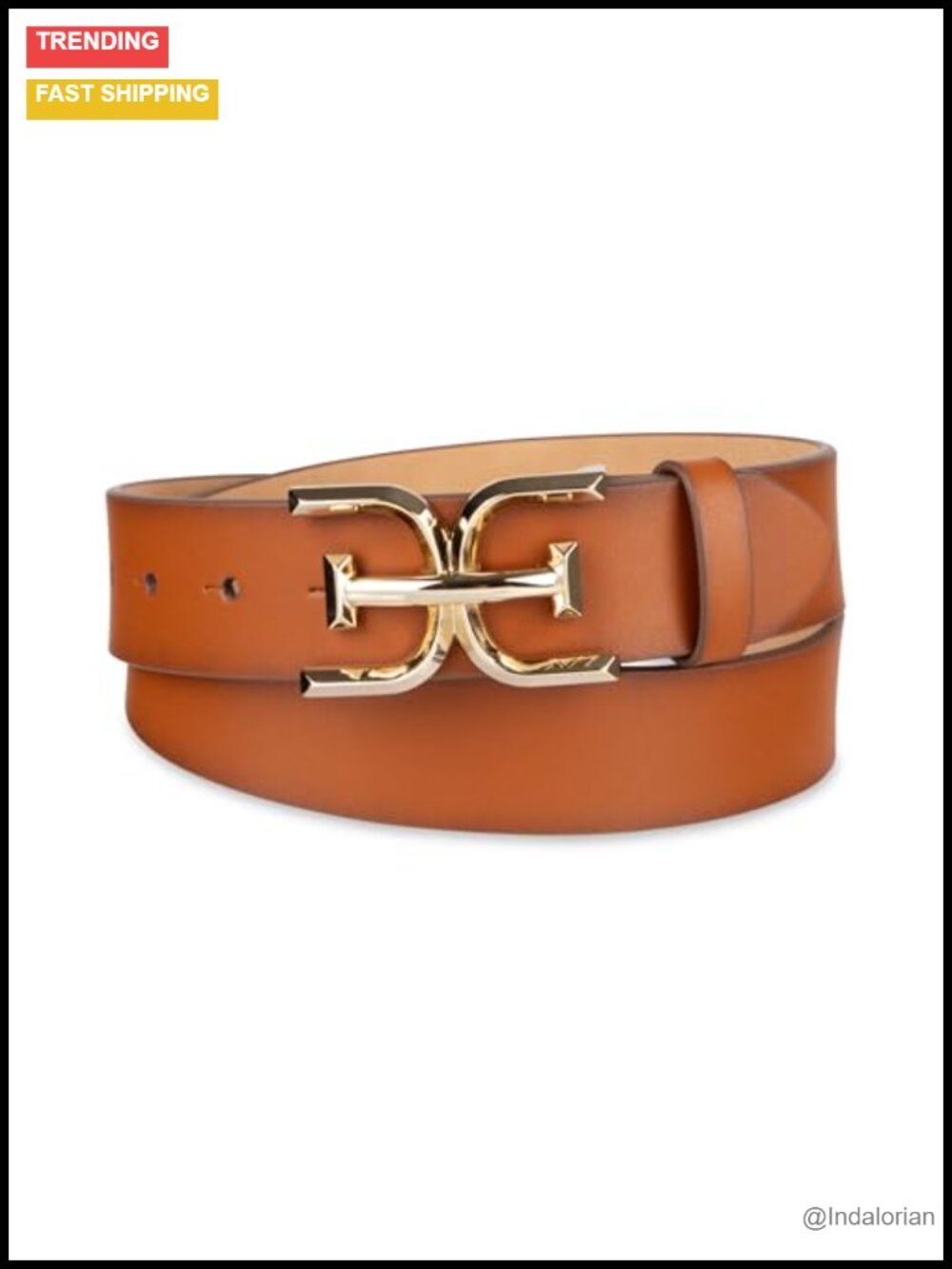 Women's Leather Belt with Double-E Logo Plaque Buckle, 1.4 Inch Strap